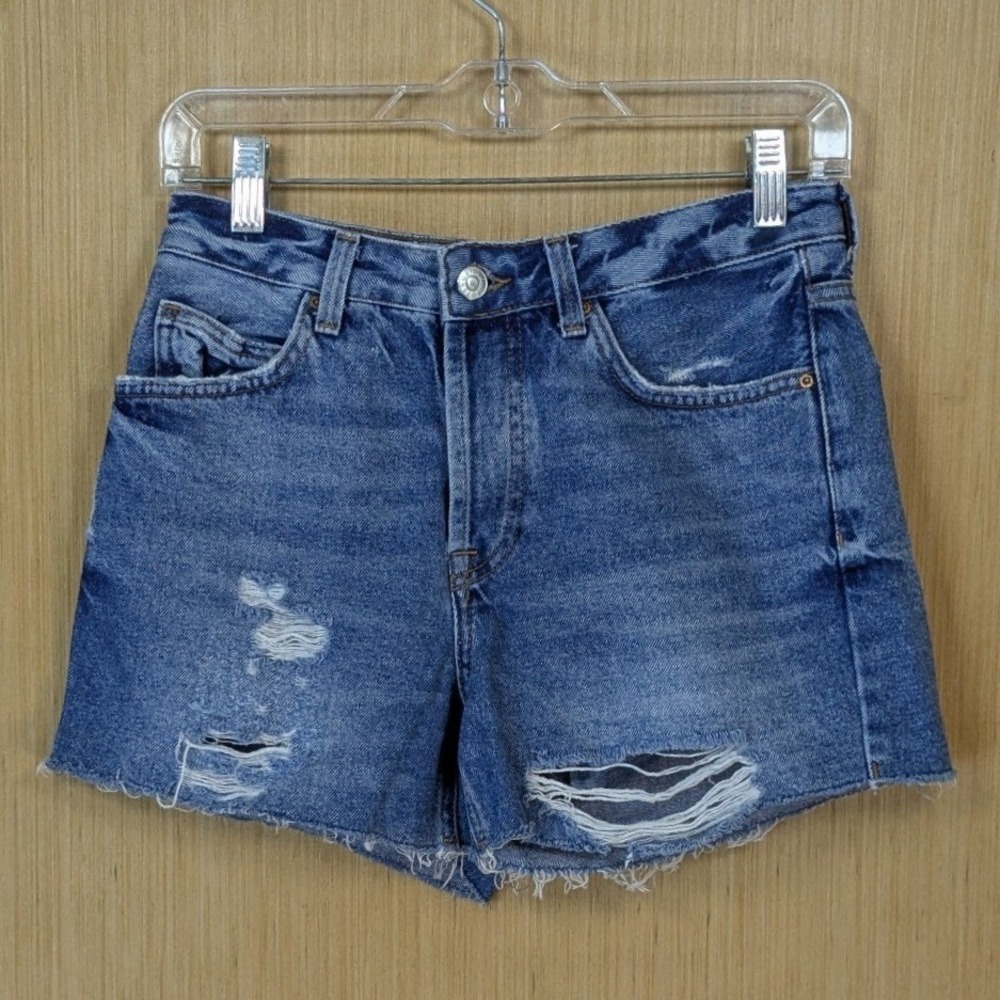 Topshop Moto Ashley Shorts Womens 2 Denim Distressed Cutoff Blue Grunge Festival